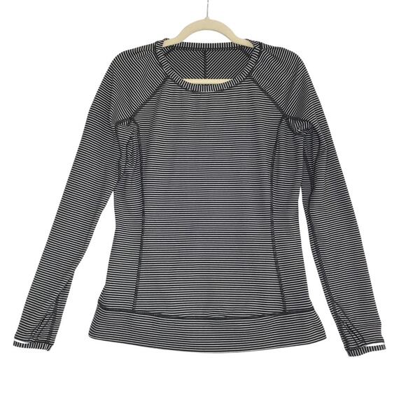 LULULEMON Hyper Stripe Long Sleeve Top Women 12 Black Heathered Sporty Outdoor - Picture 5 of 16
